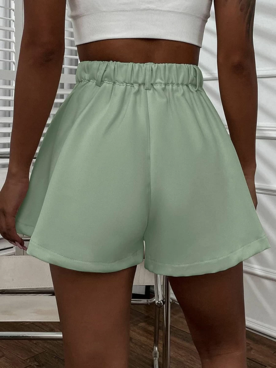 Verdusa Women's High Waist Pleated Wide Leg Shorts with Pockets - Stretchy Elastic Comfort Summer Fashion