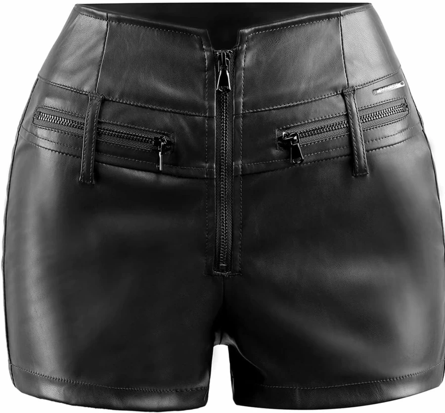 RAMISU Women's High Waist Faux Leather Shorts - Stretchy Skinny Motorcycle Shorts for Casual Wear