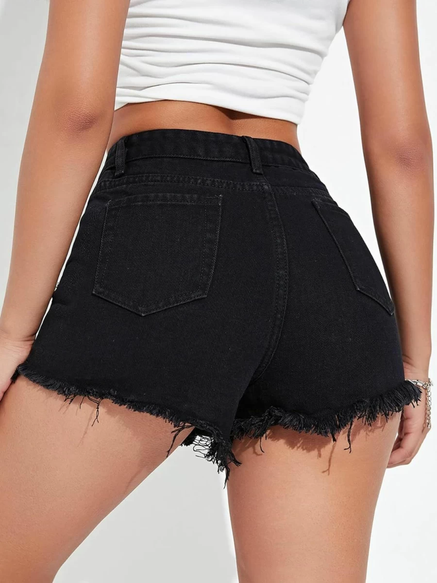 SOLY HUX Women's High Waist Ripped Denim Shorts - Distressed Summer Casual Short Jeans with Pockets