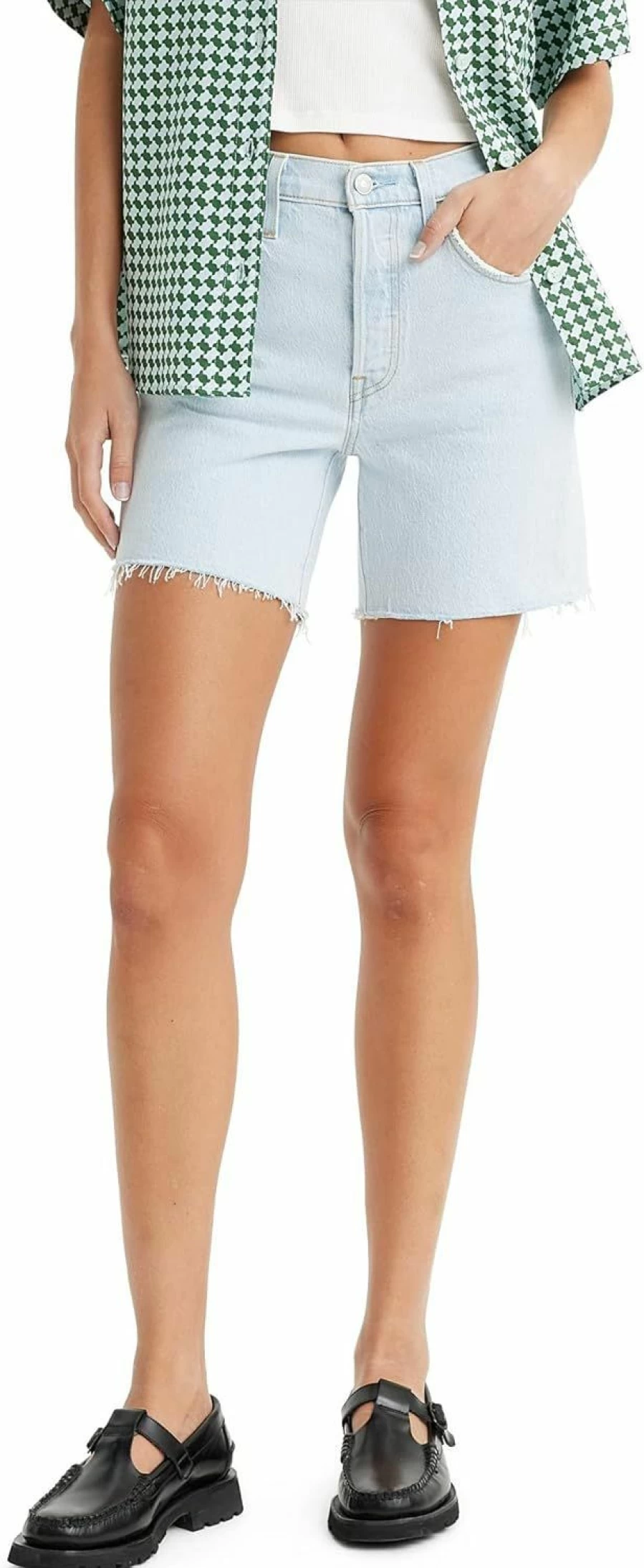 Levi's Women's Premium 501 Mid Thigh Denim Shorts - Classic Fit High-Quality Stretch Shorts