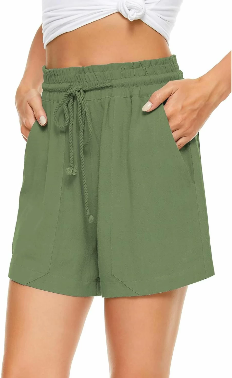 KINGFEN Women's Summer Casual Shorts with Pockets - Elastic Waist Drawstring Pull-On Comfort Shorts (Sizes S-2XL)