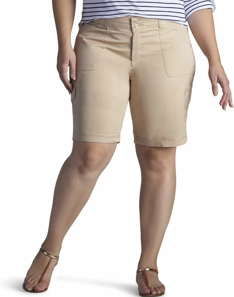 Lee Women's Plus Size Relaxed-Fit Cargo Shorts with Knit Waist | Bermuda Denim Shorts for Comfort