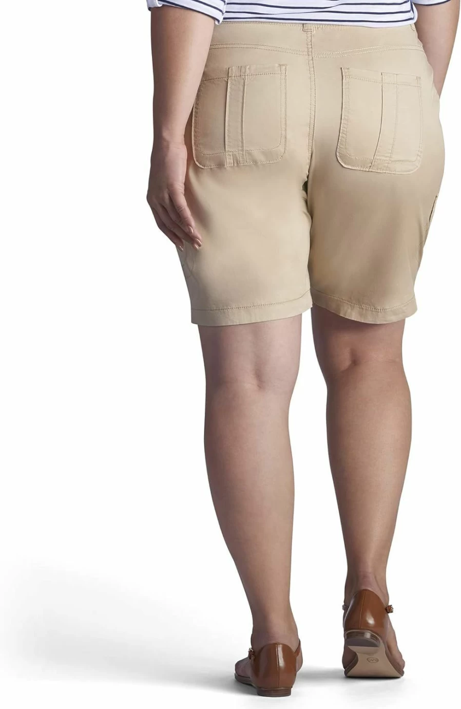 Lee Women's Plus Size Relaxed-Fit Cargo Shorts with Knit Waist | Bermuda Denim Shorts for Comfort