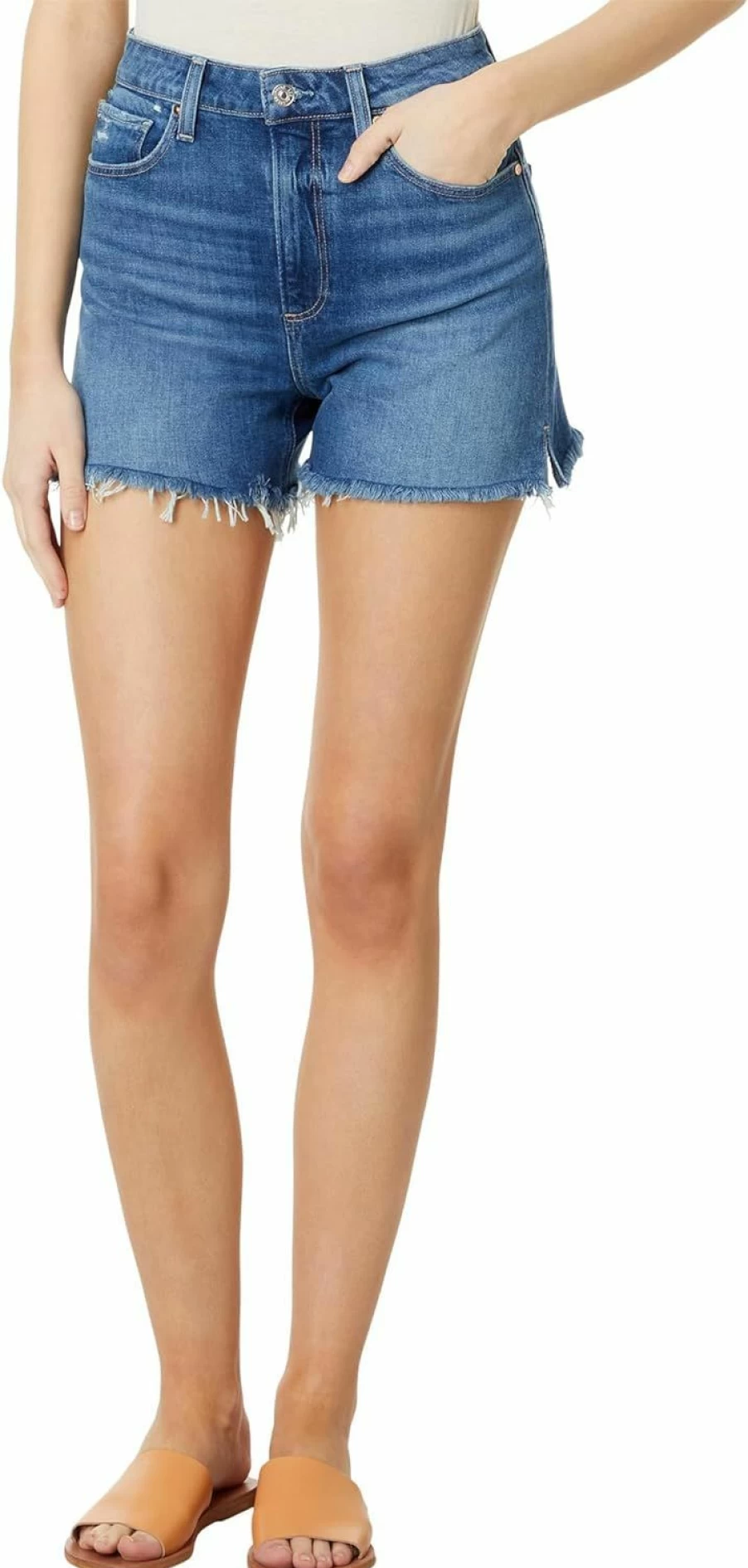 PAIGE Women's Dani Raw Hem Denim Shorts - High Waisted Distressed Vintage Style
