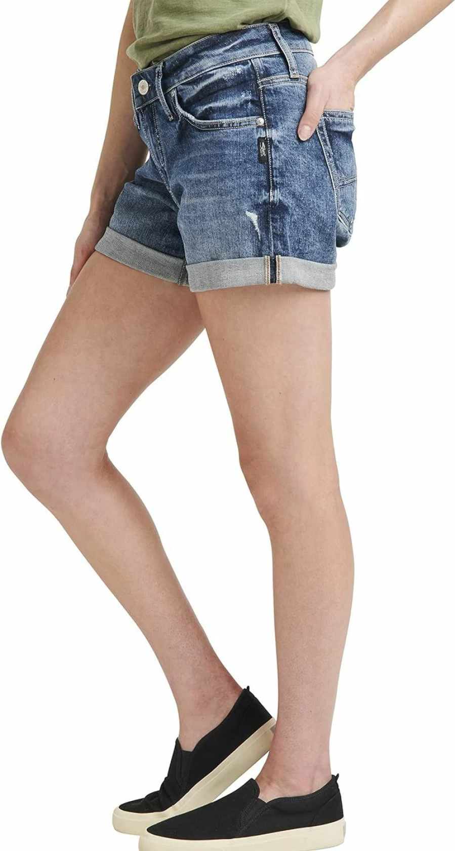 Silver Jeans Co. Women's Boyfriend Fit Mid Rise Denim Shorts - Relaxed Comfort Styl