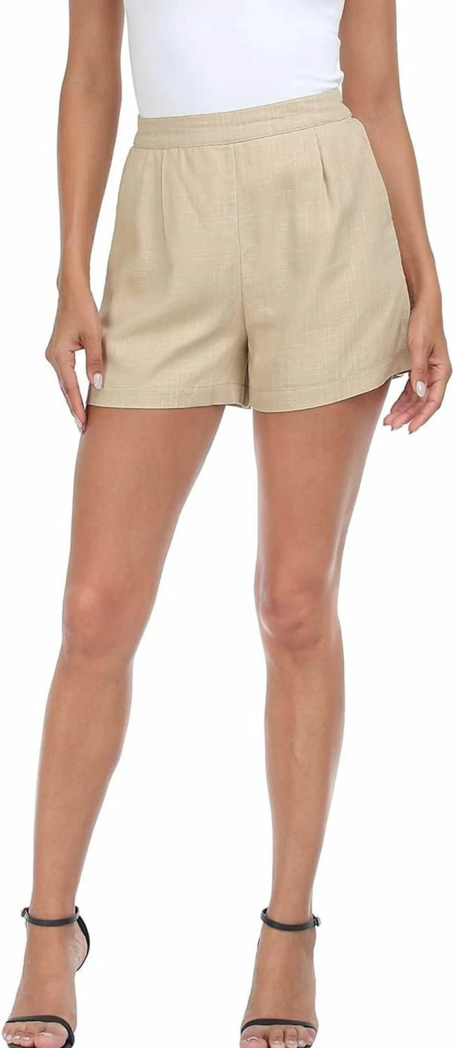 HDE Women's High Waisted Linen Blend Shorts with Pockets – Comfortable Pull-On Summer Shorts 2023 Trendy Fashion