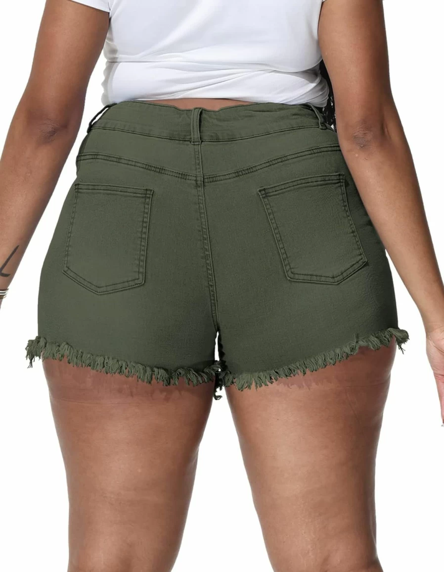 ALLEGRACE Women's High Waist Distressed Denim Shorts Plus Size Sexy Stretch Jeans Shorts With Pockets