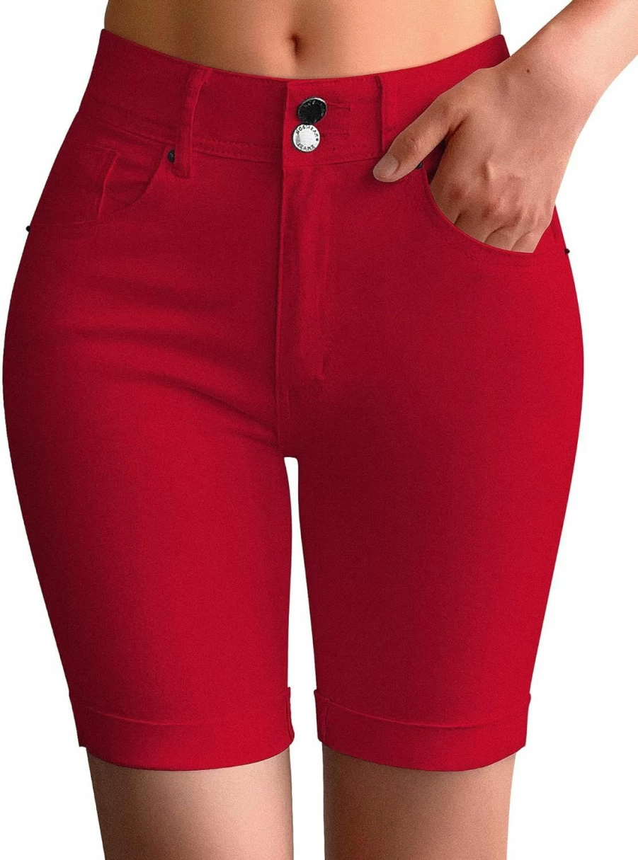 Roswear Women's High-Waisted Skinny Bermuda Shorts - Stretchy Denim for Butt Lifting Comfort