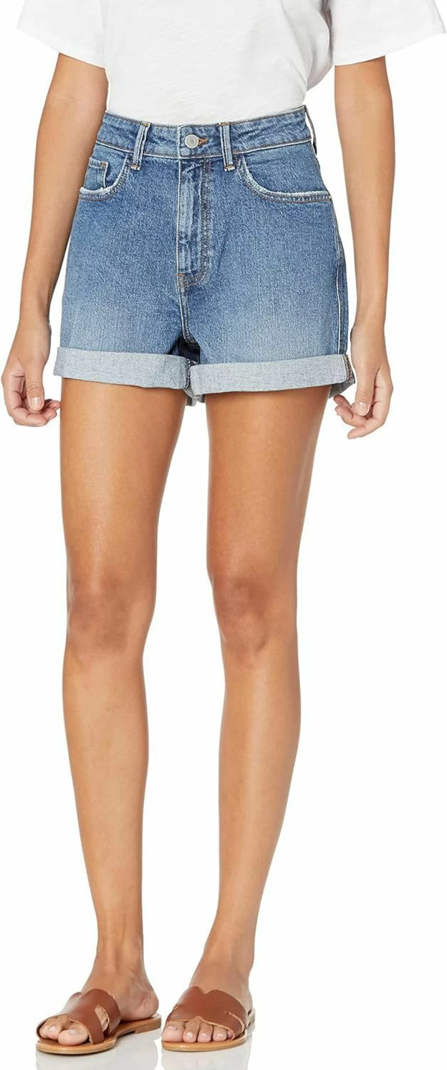The Drop Women's Distressed Denim Shorts - High Waisted Vintage Blue Jeans Shorts