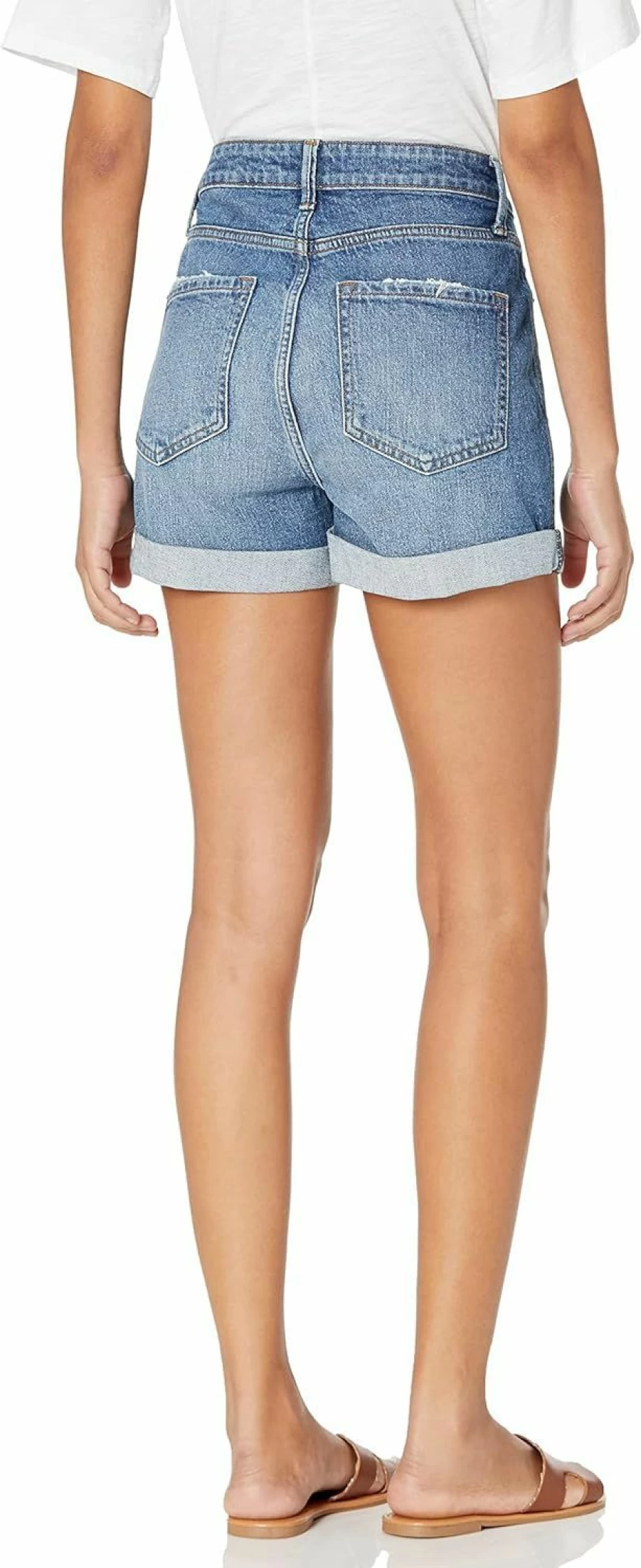 The Drop Women's Distressed Denim Shorts - High Waisted Vintage Blue Jeans Shorts