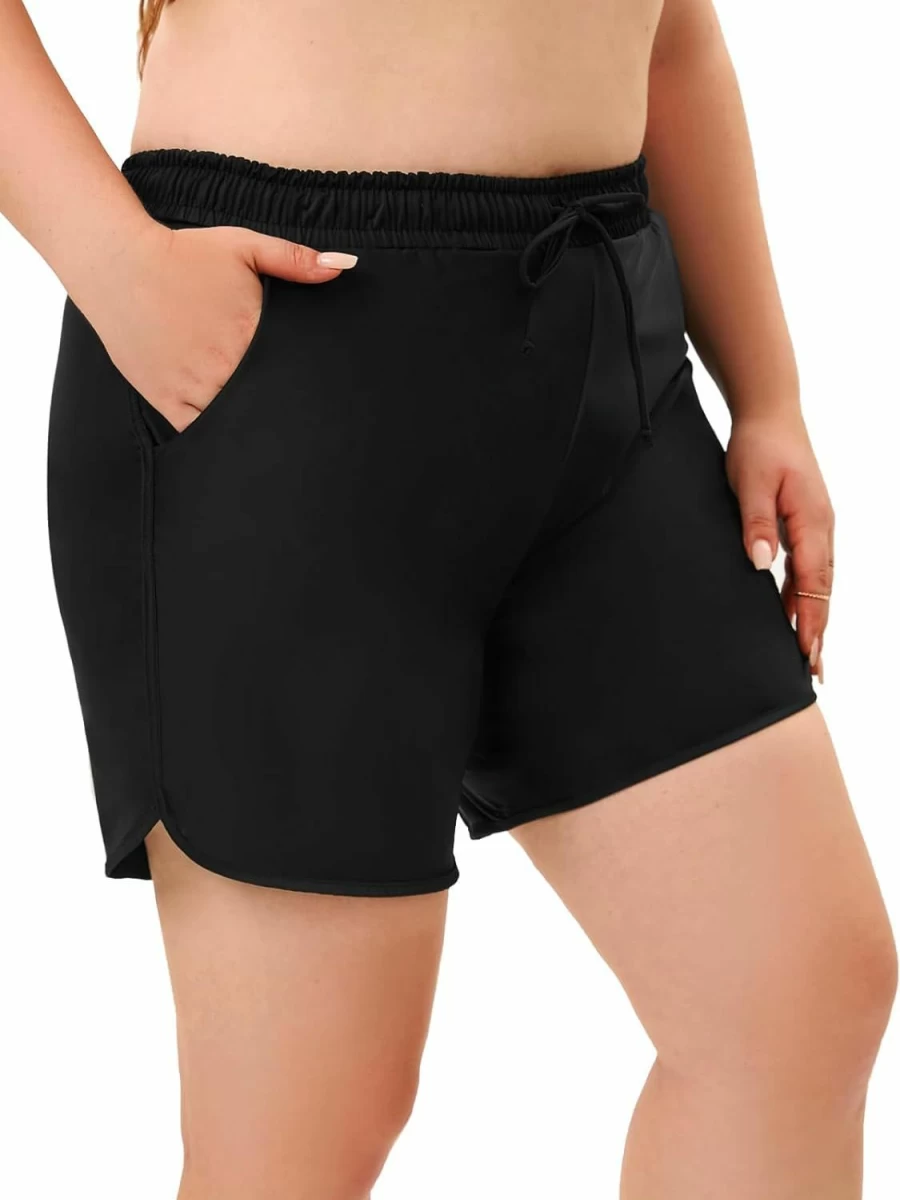 Aderea Women's Plus Size High Waisted Swim Shorts with Pockets - Long Bathing Suit Bottoms & Tankini Trunks