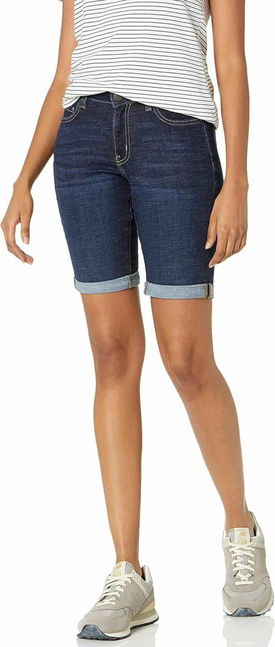 Amazon Essentials Women's High-Rise 9-Inch Denim Bermuda Shorts for Summer Comfort