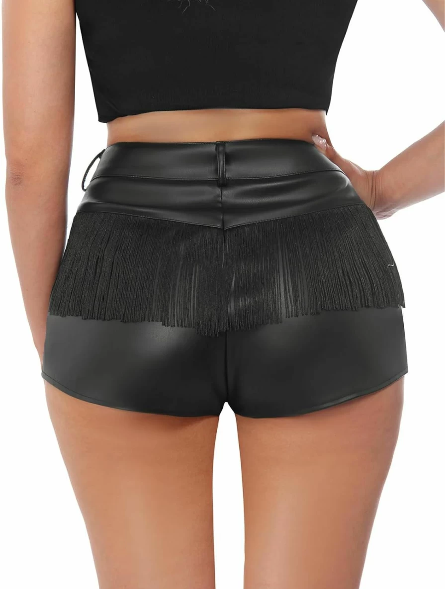 LifeShe Women's High-Waisted Denim Shorts with Rhinestone, Pearl, Beaded Fringe, and Tassel Details