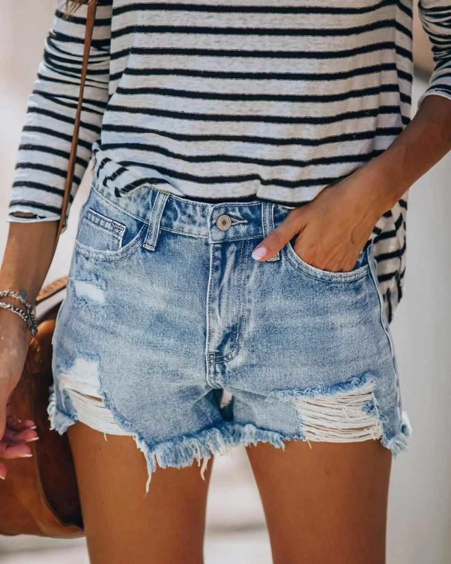Angerella Women's Mid Rise Ripped Denim Shorts Distressed Jean Shorts for Women High Waisted Blue Denim Shorts