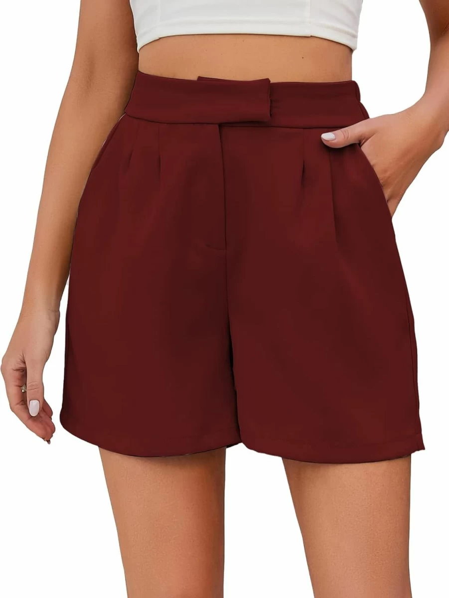 Famulily Women's High Waist Summer Shorts with Side Pockets - Comfortable Elastic Waist Casual Shorts