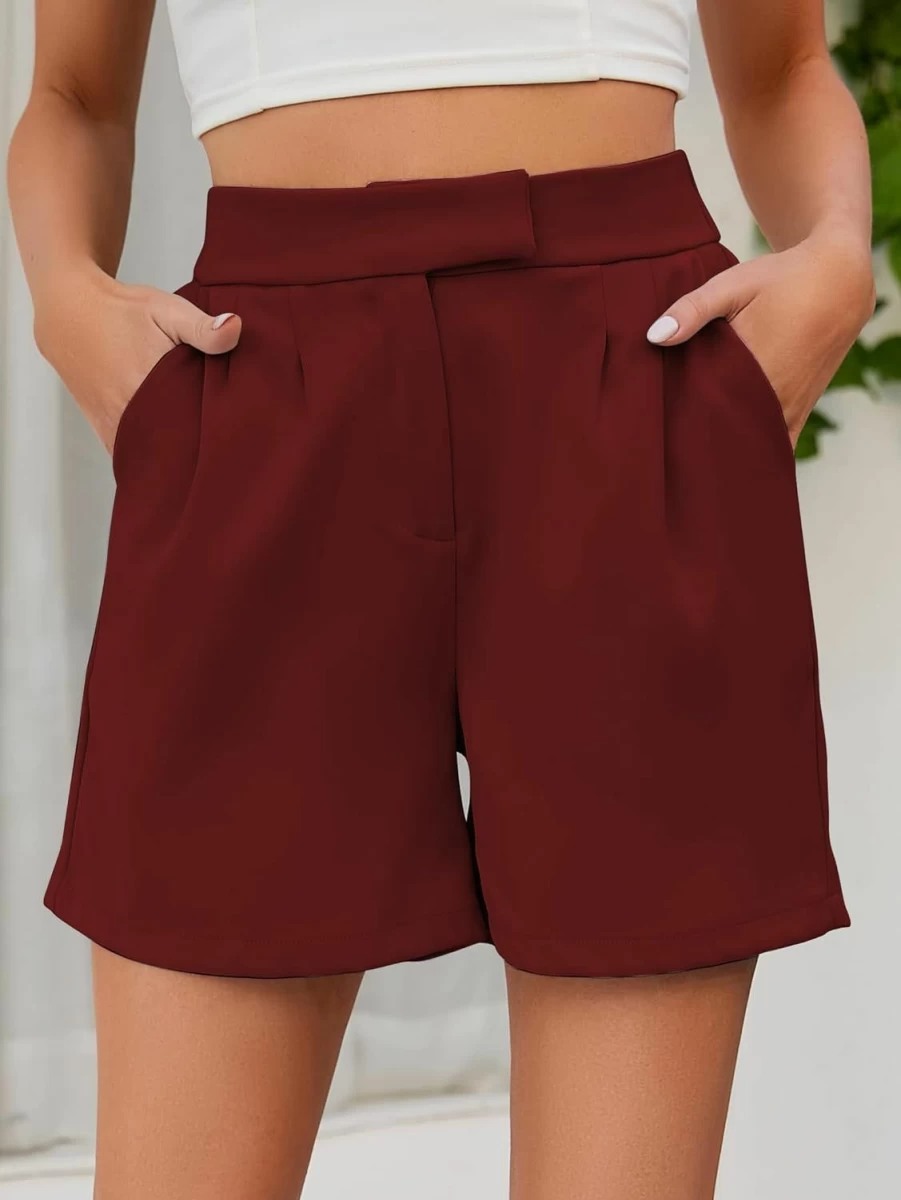 Famulily Women's High Waist Summer Shorts with Side Pockets - Comfortable Elastic Waist Casual Shorts