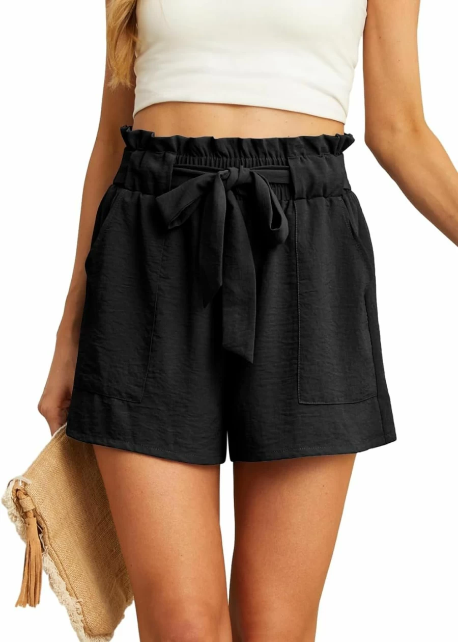 IWOLLENCE Women's Summer Casual Shorts with Pockets - Lightweight Loose Tie-Waist Adjustable Shorts for Women