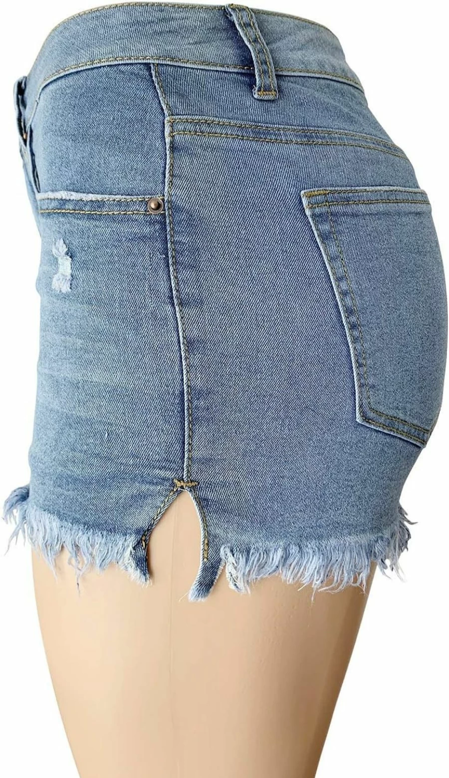 Aodrusa Women's High-Waisted Ripped Denim Shorts - Stretchy Distressed Jean Shorts for Curvy Fit - Trendy Blue Cutoff Shorts