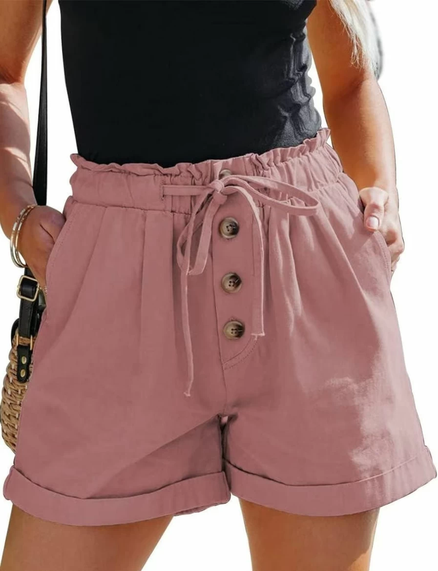 ANFTFH Women's Summer Casual Shorts with Drawstring Waist - Mid-Rise Comfort Shorts for Women