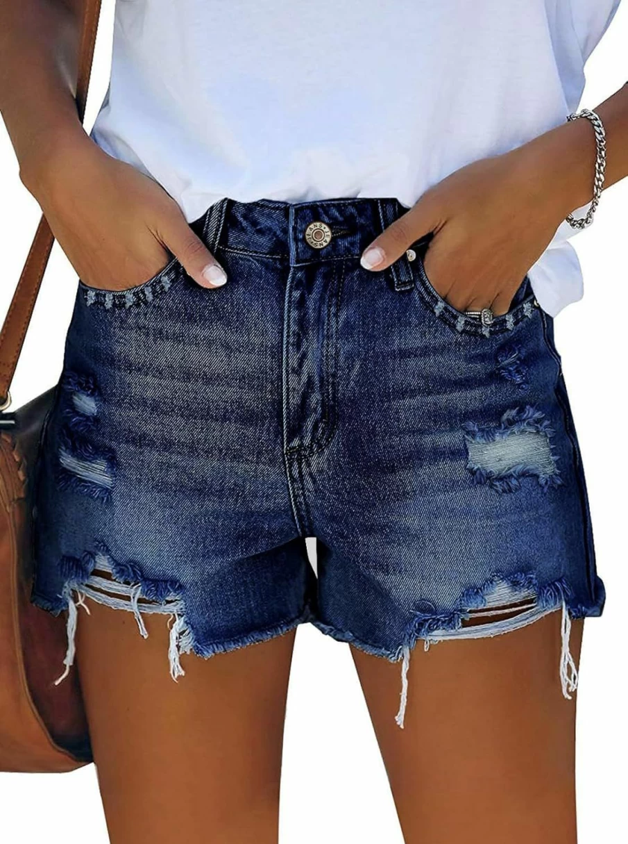 "Sovoyontee Women's High Waisted Distressed Denim Shorts - Stretchy Ripped Jean Shorts for Summer"