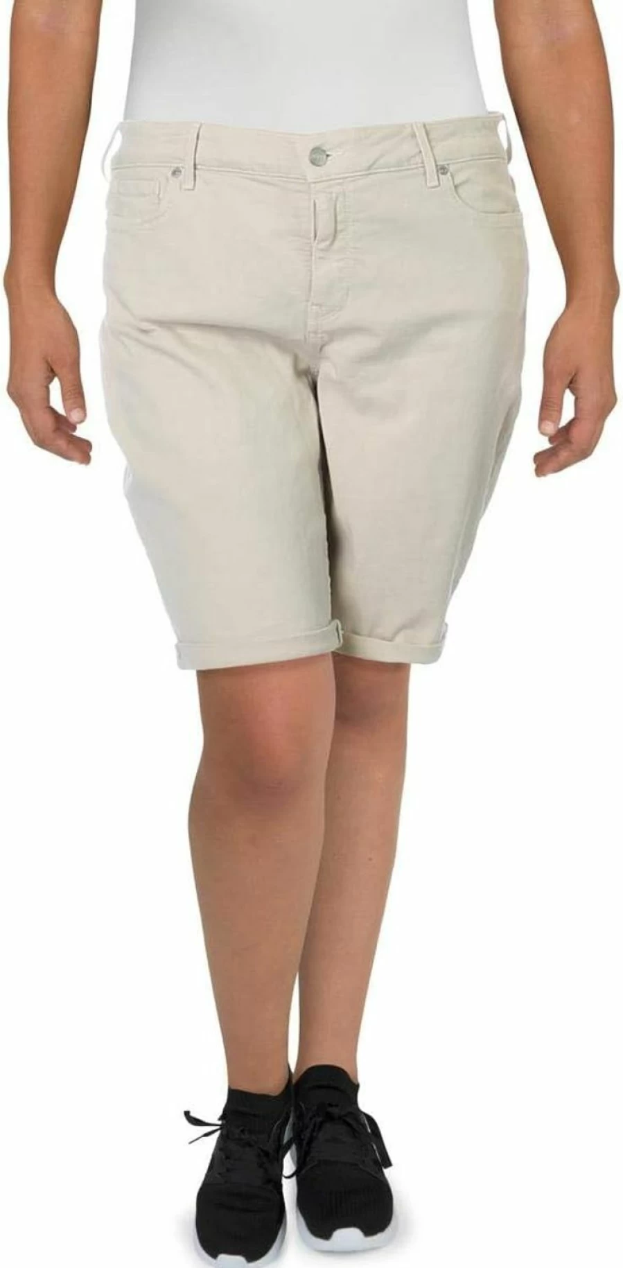 NYDJ Women's Briella High-Waisted Slimming Denim Shorts with Roll Cuff - Long Fit Stretch Jeans Shorts for Women