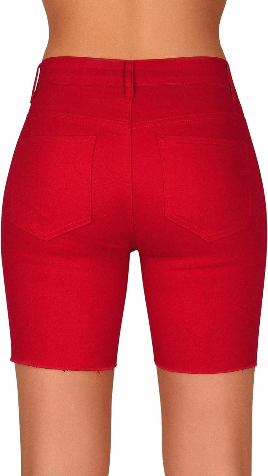Roswear Women's High Waisted Distressed Denim Shorts - Stretch Ripped Raw Hem Casual Summer Jean Shorts
