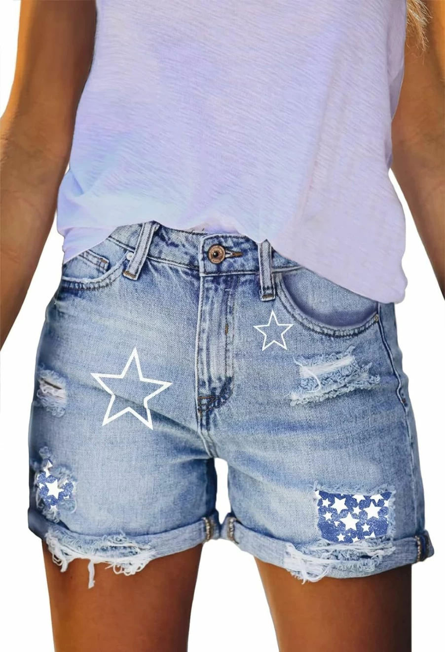 HAPCOPE Women's Distressed High Waisted Denim Shorts with Ripped & Frayed Hem for Summer Fashion