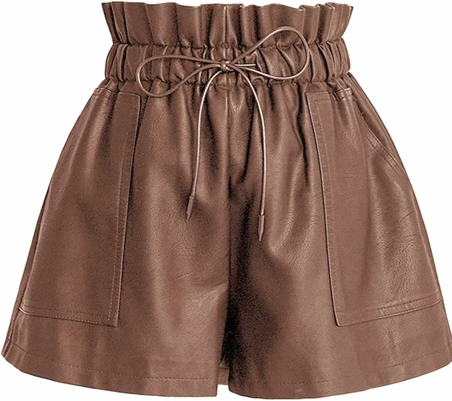 DZOVUTTZ Women's High Waisted Faux Leather Shorts - Stretchy Wide Leg with Pockets Fashionable Comfort