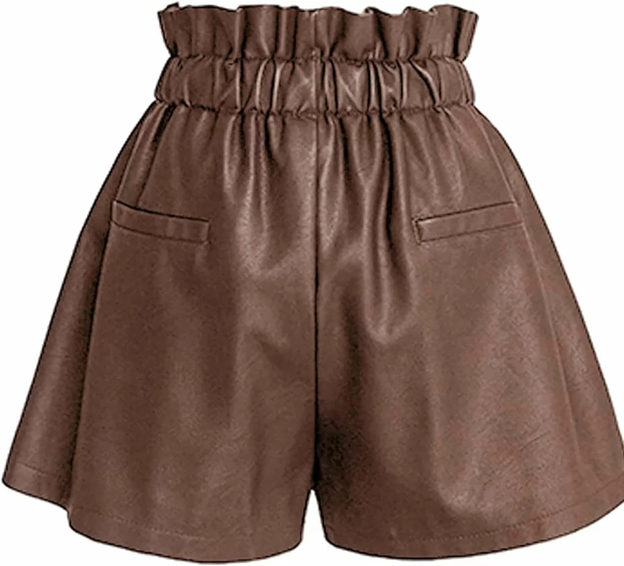 DZOVUTTZ Women's High Waisted Faux Leather Shorts - Stretchy Wide Leg with Pockets Fashionable Comfort