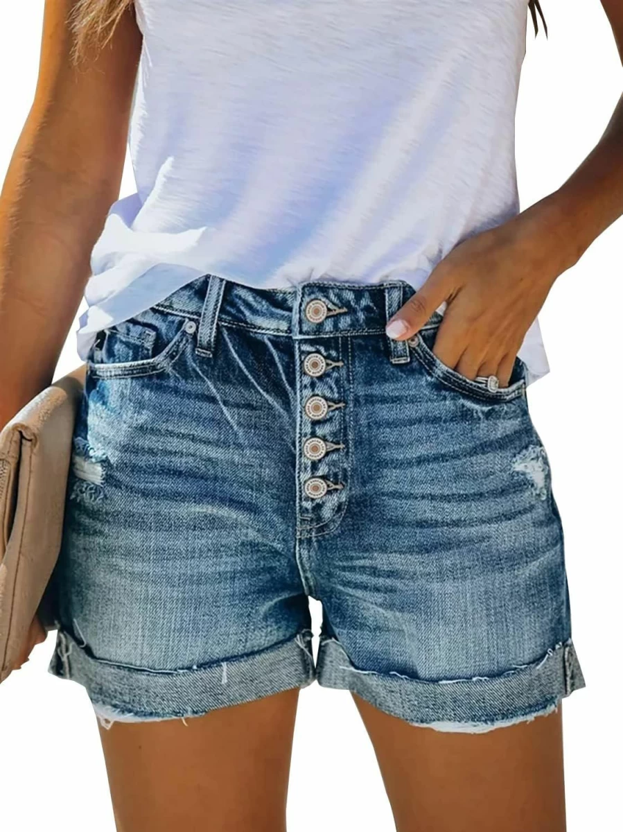 Onlypuff Women's High Waist Ripped Denim Shorts - Distressed Cut Off Jean Shorts for Women