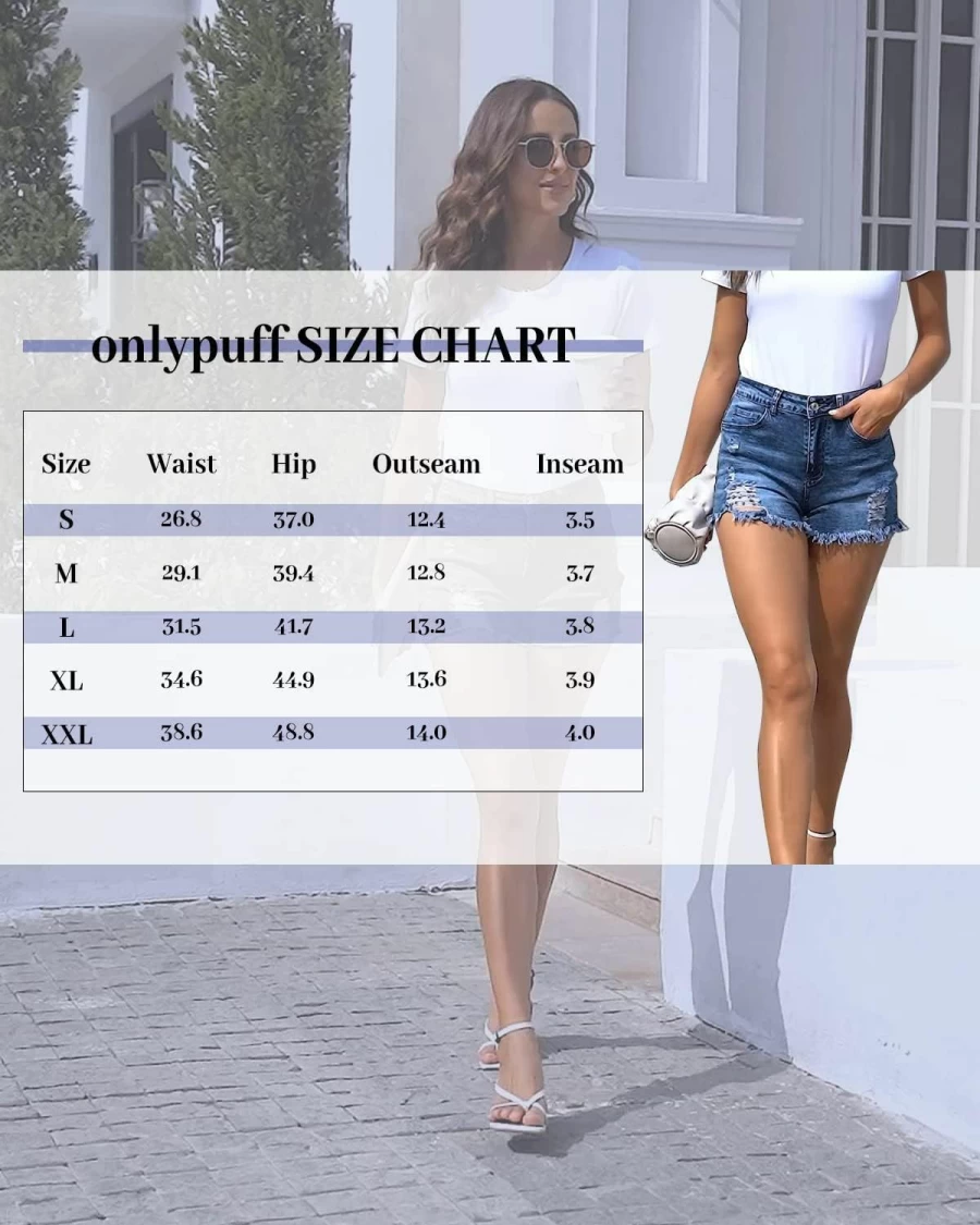 Onlypuff Women's High Waist Ripped Denim Shorts - Distressed Cut Off Jean Shorts for Women