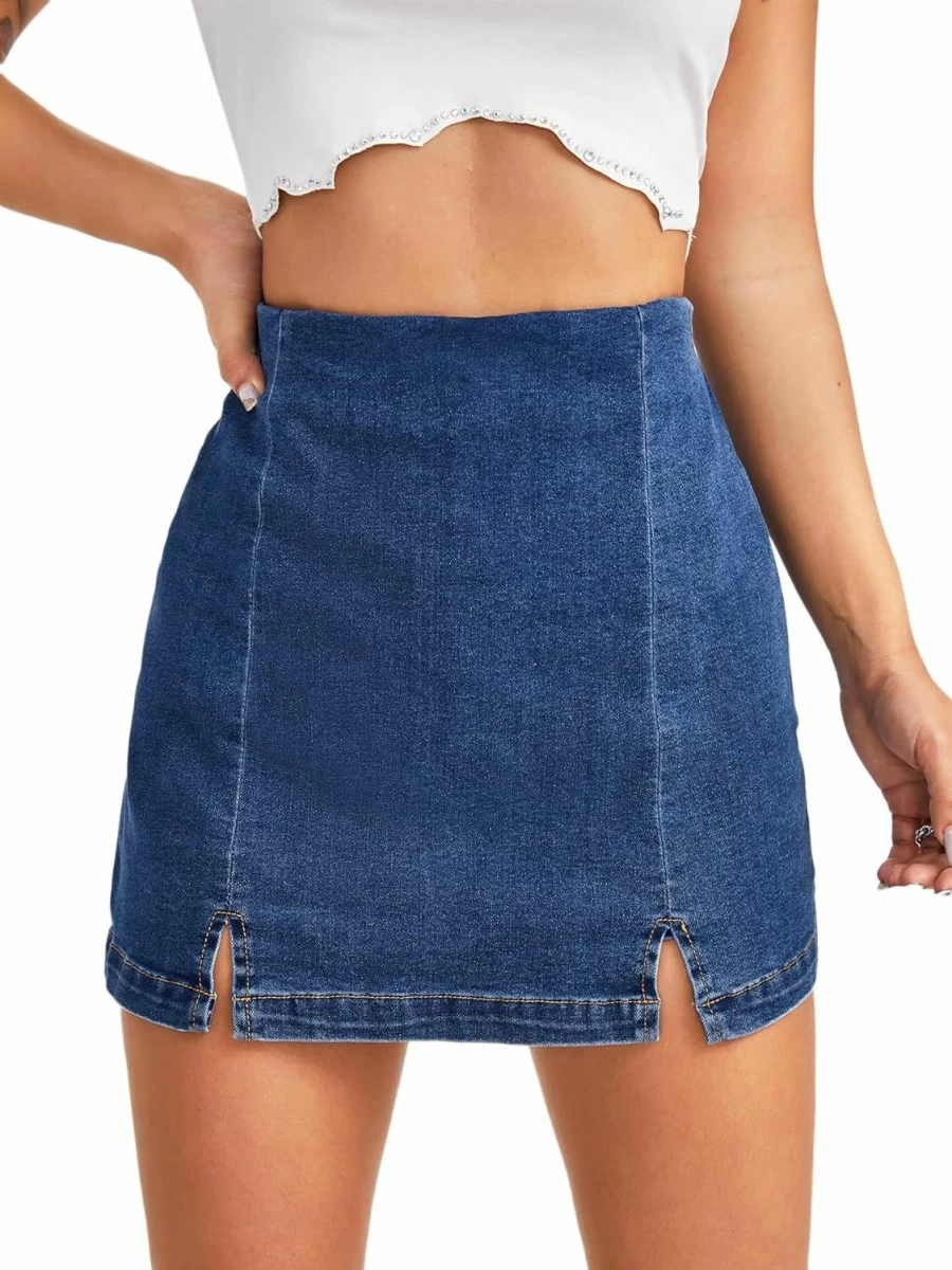 Floerns Women's High Waist Denim Skorts – Casual Split Hem Skirt Shorts for Comfort & Style