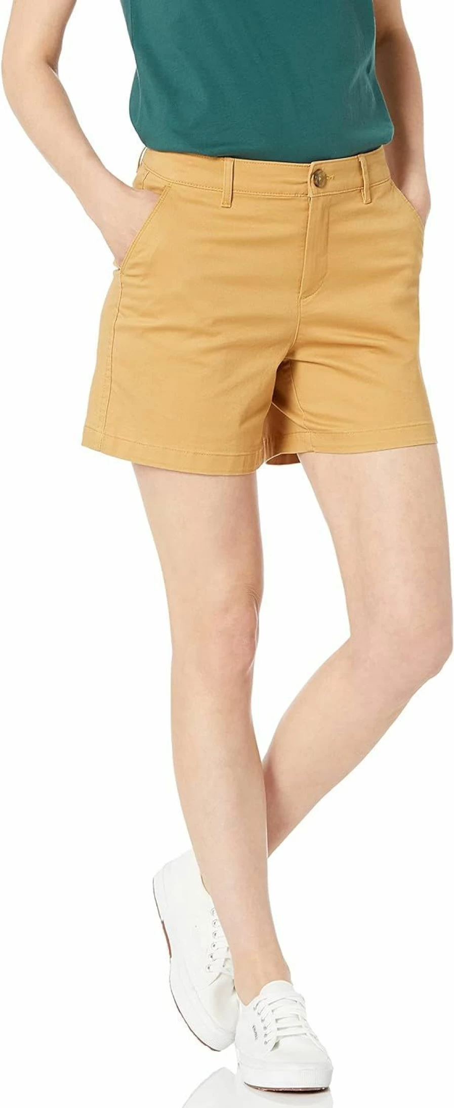 Amazon Essentials Women's Khaki Shorts - Mid-Rise Slim Fit 5" Inseam (Straight & Curvy Options)