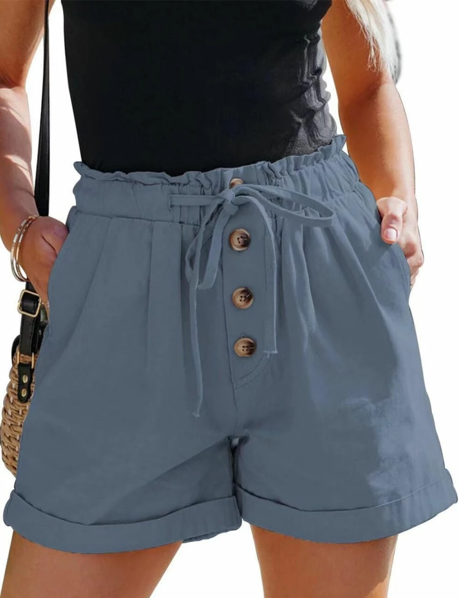 FEKOAFE Women's High Waist Cotton Shorts 2024 Summer Comfortable Drawstring Casual Shorts Trendy S-2XL