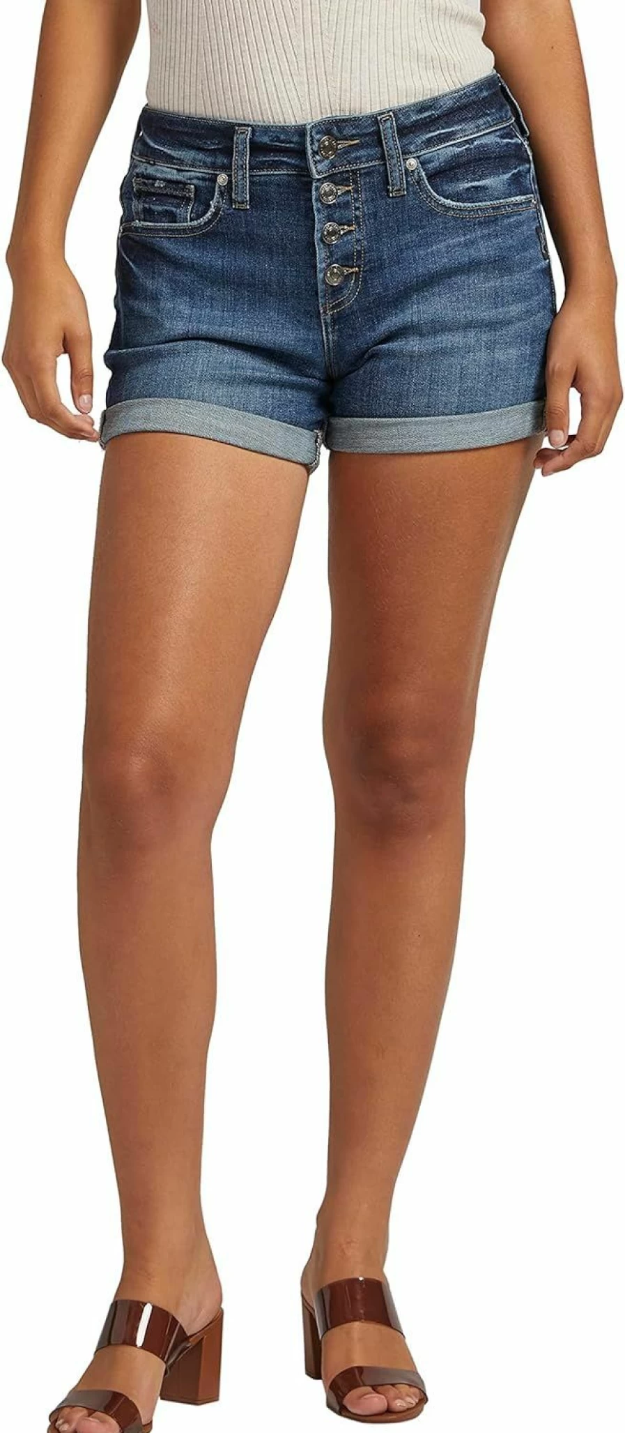 Silver Jeans Co. Women's Suki Mid Rise Curvy Fit Denim Shorts - Comfortable & Stylette