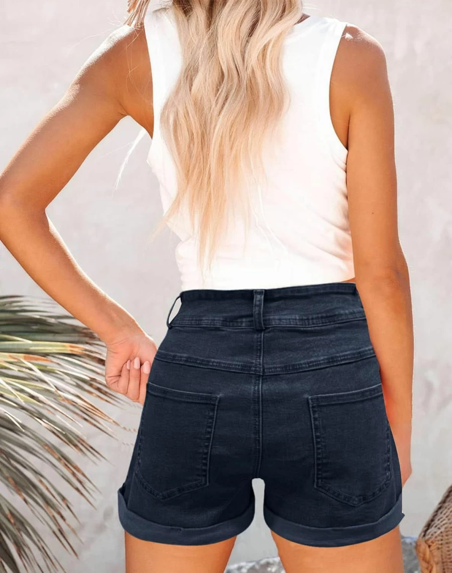 Hilltichu Women's High Waist Denim Shorts with Pockets - Relaxed Fit Casual Comfort