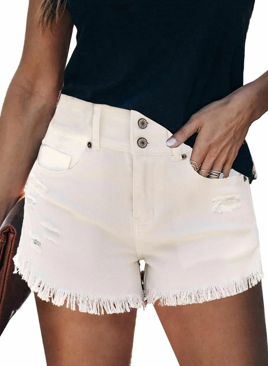 GRAPENT Women's High Waisted Ripped Stretchy Denim Shorts - Summer Jean Shorts for Women