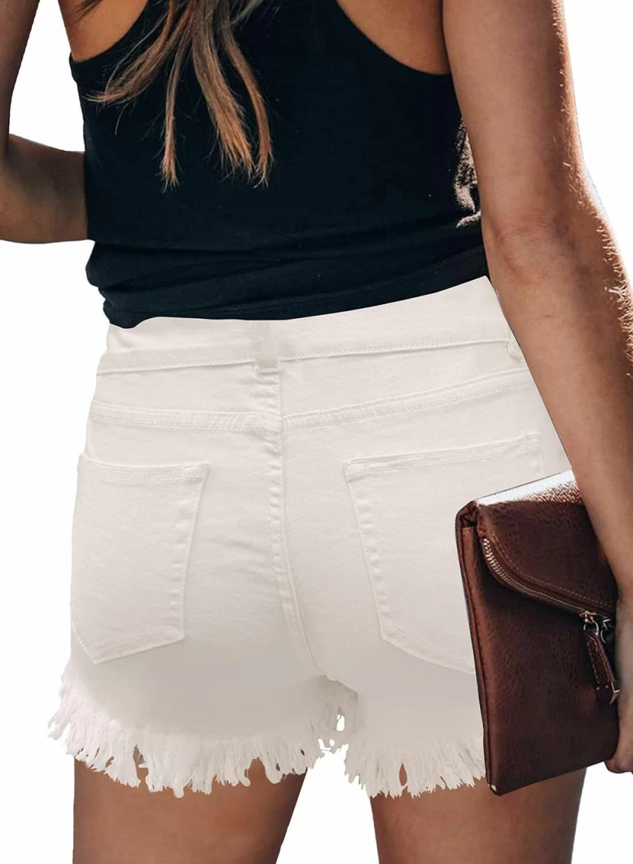 GRAPENT Women's High Waisted Ripped Stretchy Denim Shorts - Summer Jean Shorts for Women