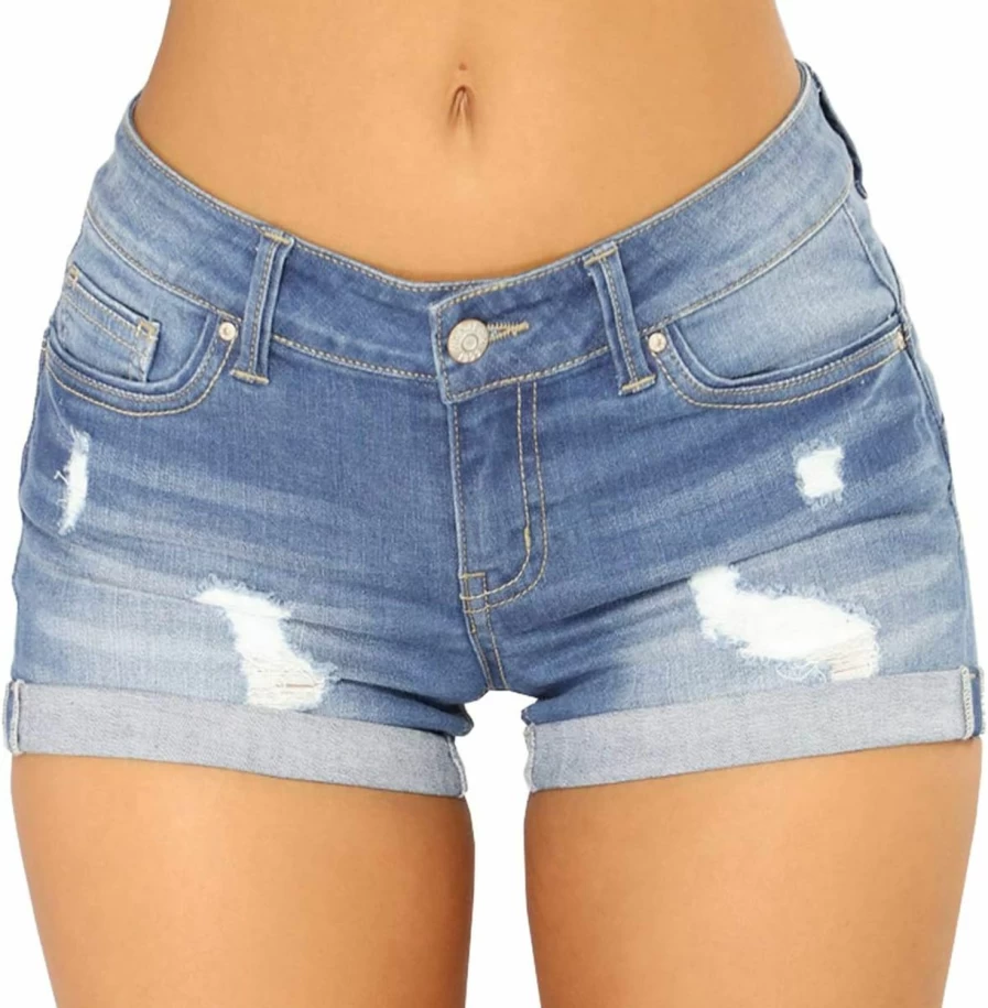 Vanberfia Women's High-Waisted Stretch Denim Shorts with Pockets - Comfortable Casual Jean Shorts for Women