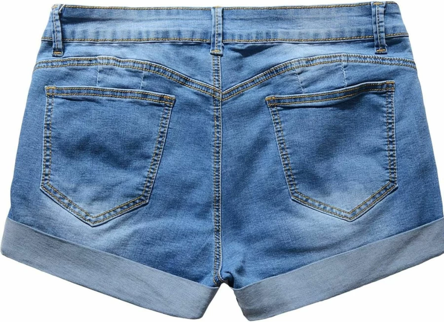 Vanberfia Women's High-Waisted Stretch Denim Shorts with Pockets - Comfortable Casual Jean Shorts for Women