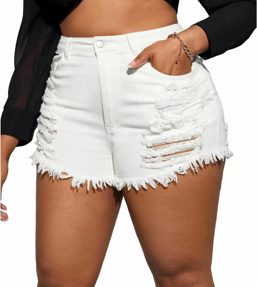 GAGELE Women's Plus Size High Waisted Stretch Denim Shorts for Summer - Comfortable Jean Shorts