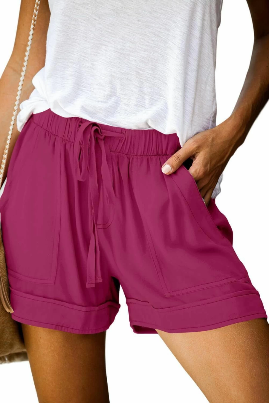 ONLYSHE Women's Summer Casual Shorts with Elastic Waistband and Pockets - Comfortable Drawstring Lounge Shorts