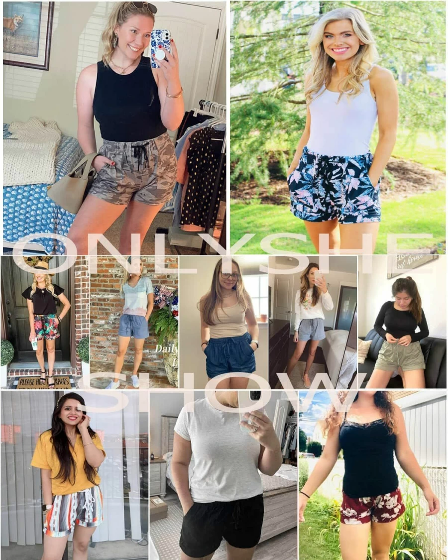 ONLYSHE Women's Summer Casual Shorts with Elastic Waistband and Pockets - Comfortable Drawstring Lounge Shorts