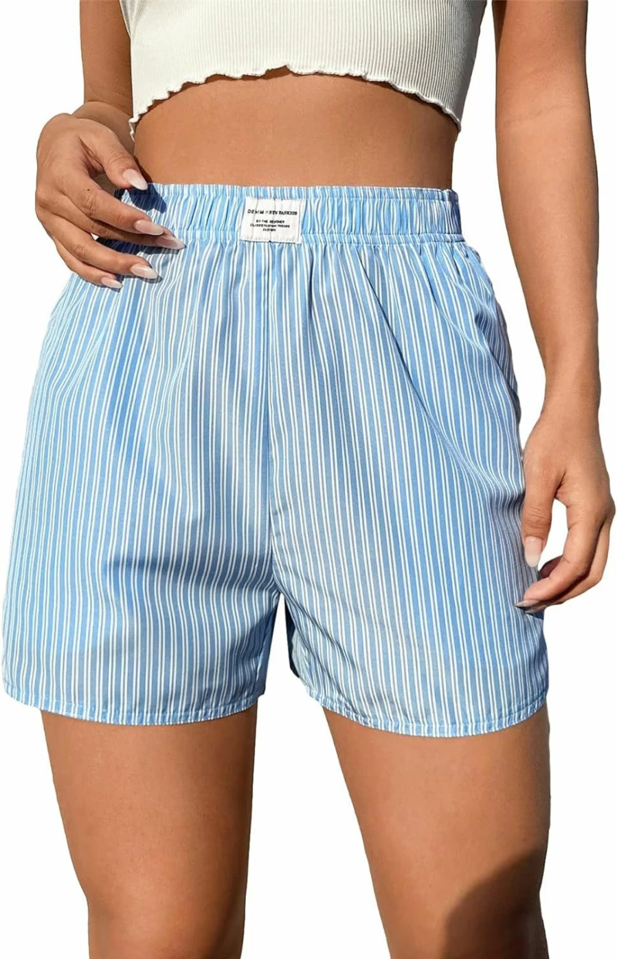 SOLY HUX Women's High Waisted Striped Summer Shorts - Elastic Waist Straight Leg Casual Shorts