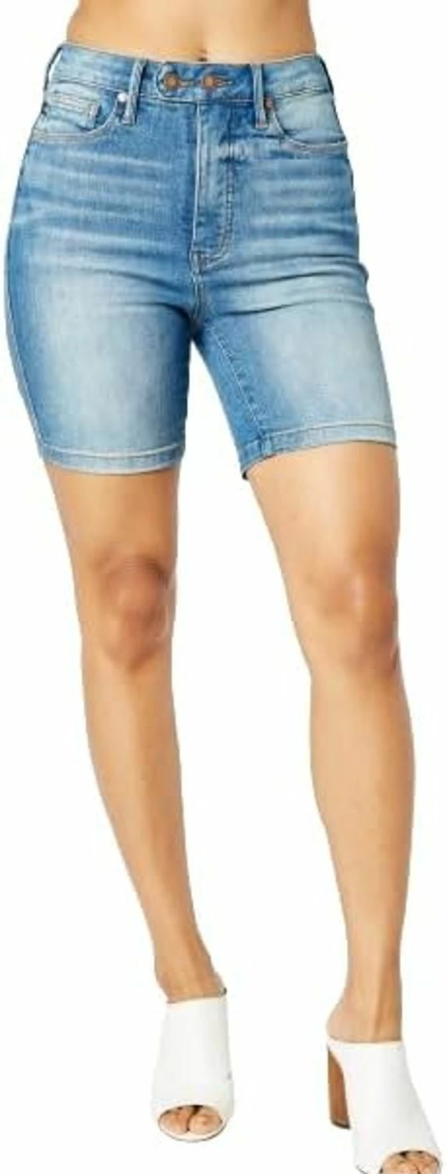 Judy Blue Women's High Waist Tummy Control Bermuda Shorts with Double Button Closure - Stretch Denim Comfort Fit (Style 150269)