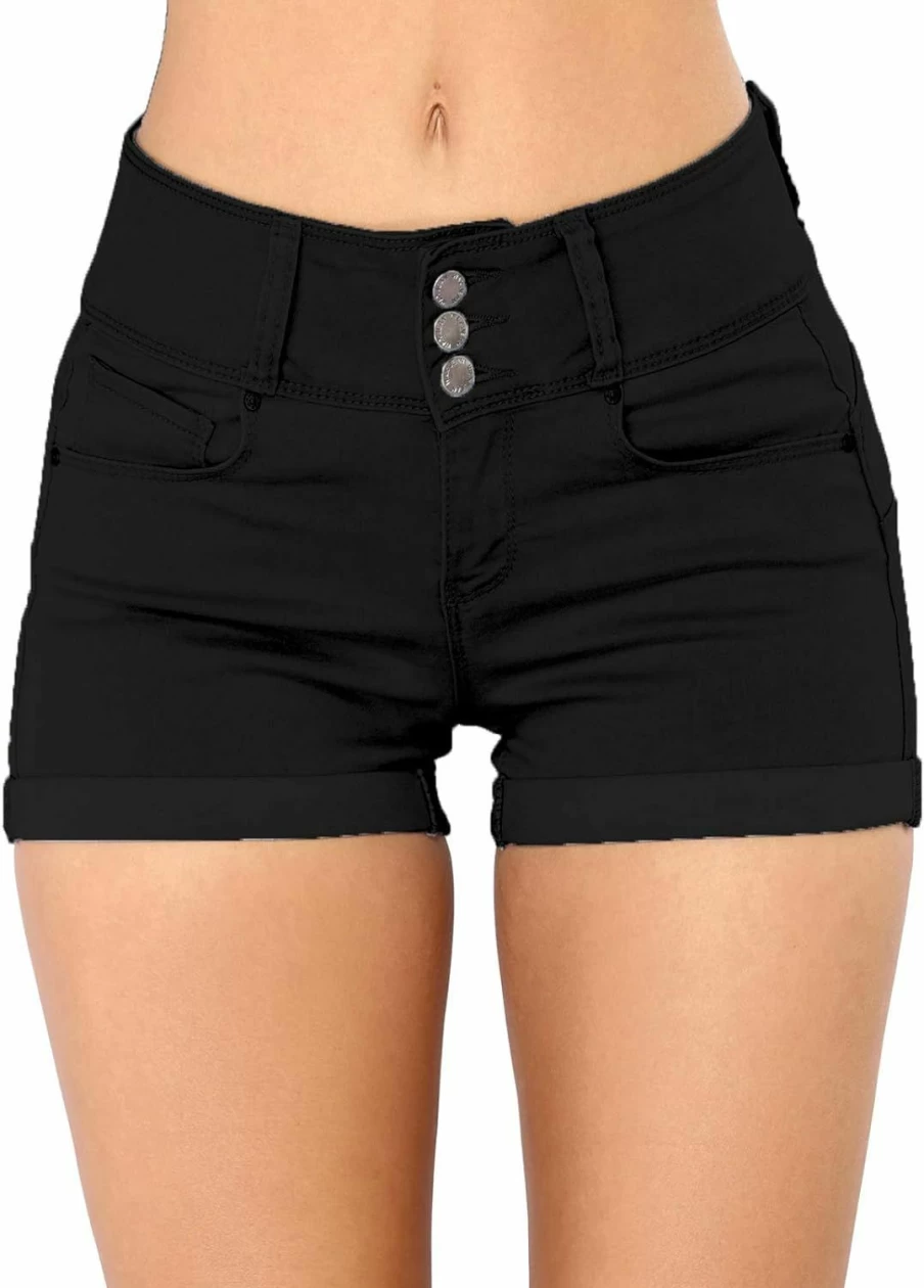 Luvamia Women's High Waisted Ripped Denim Shorts Stretchy Folded Hem Jean Shorts Distressed Casual Summer Short Jeans