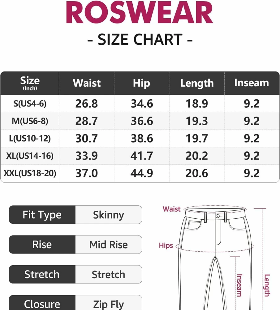 Roswear Women's Distressed Ripped Stretchy Denim Shorts - Knee Length High Waist Jean Shorts for Women
