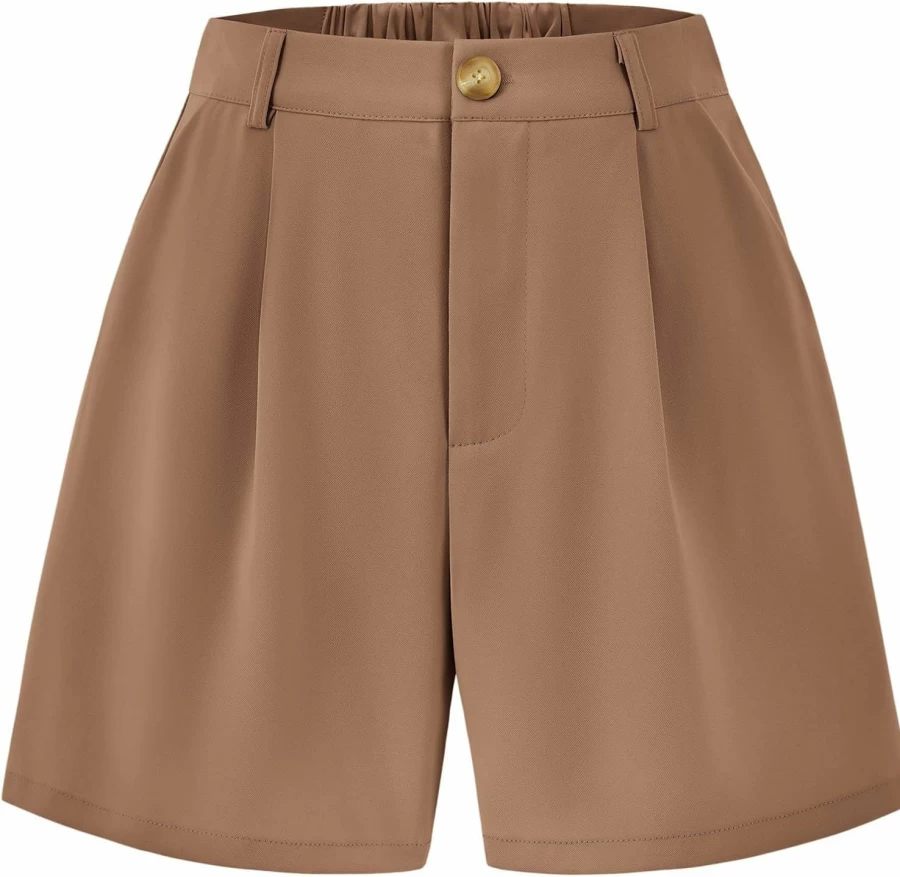 KIRUNDO Women's High Waisted Pleated Shorts 2024 Summer Business Casual Elastic Work Shorts with Pockets