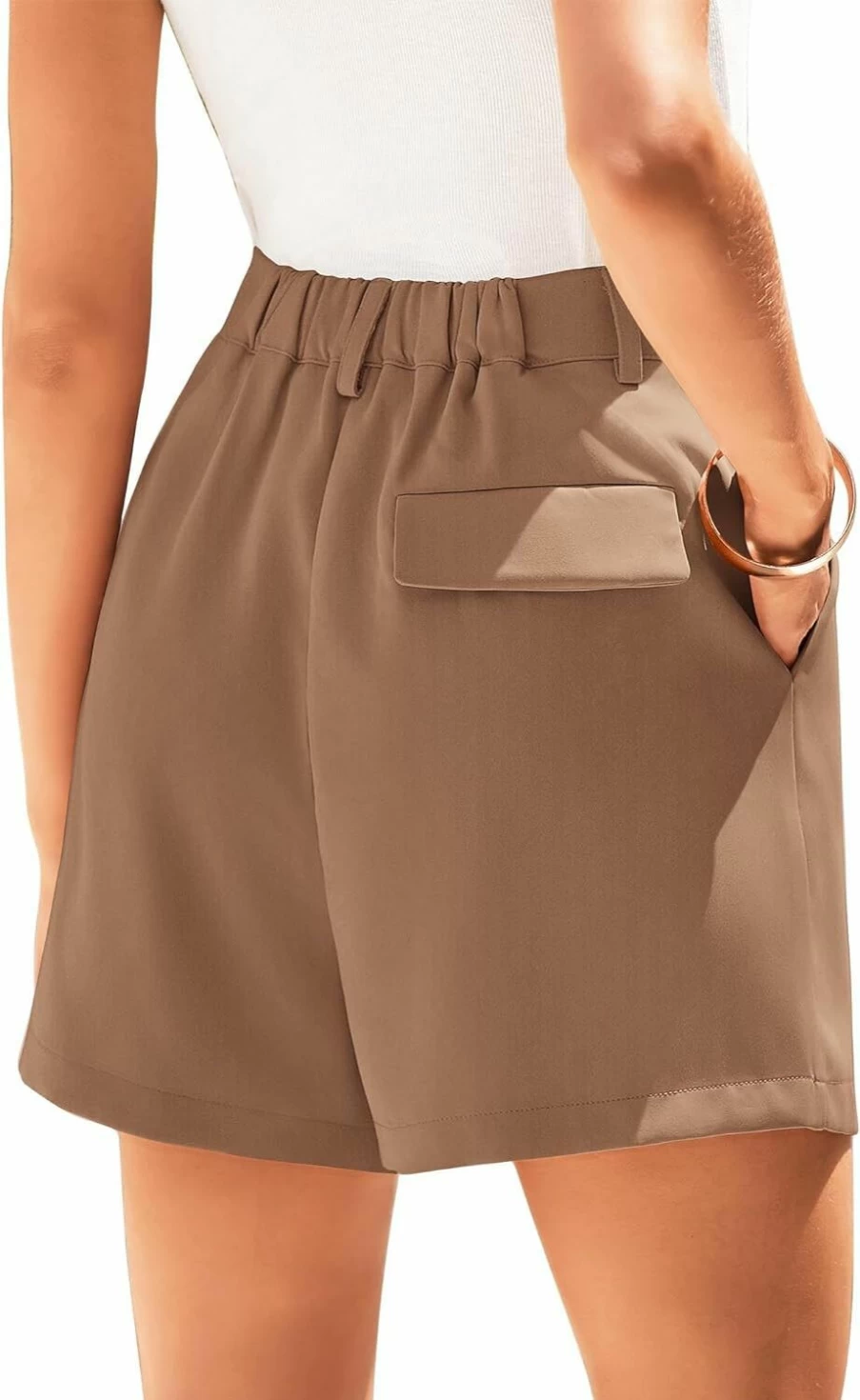 KIRUNDO Women's High Waisted Pleated Shorts 2024 Summer Business Casual Elastic Work Shorts with Pockets