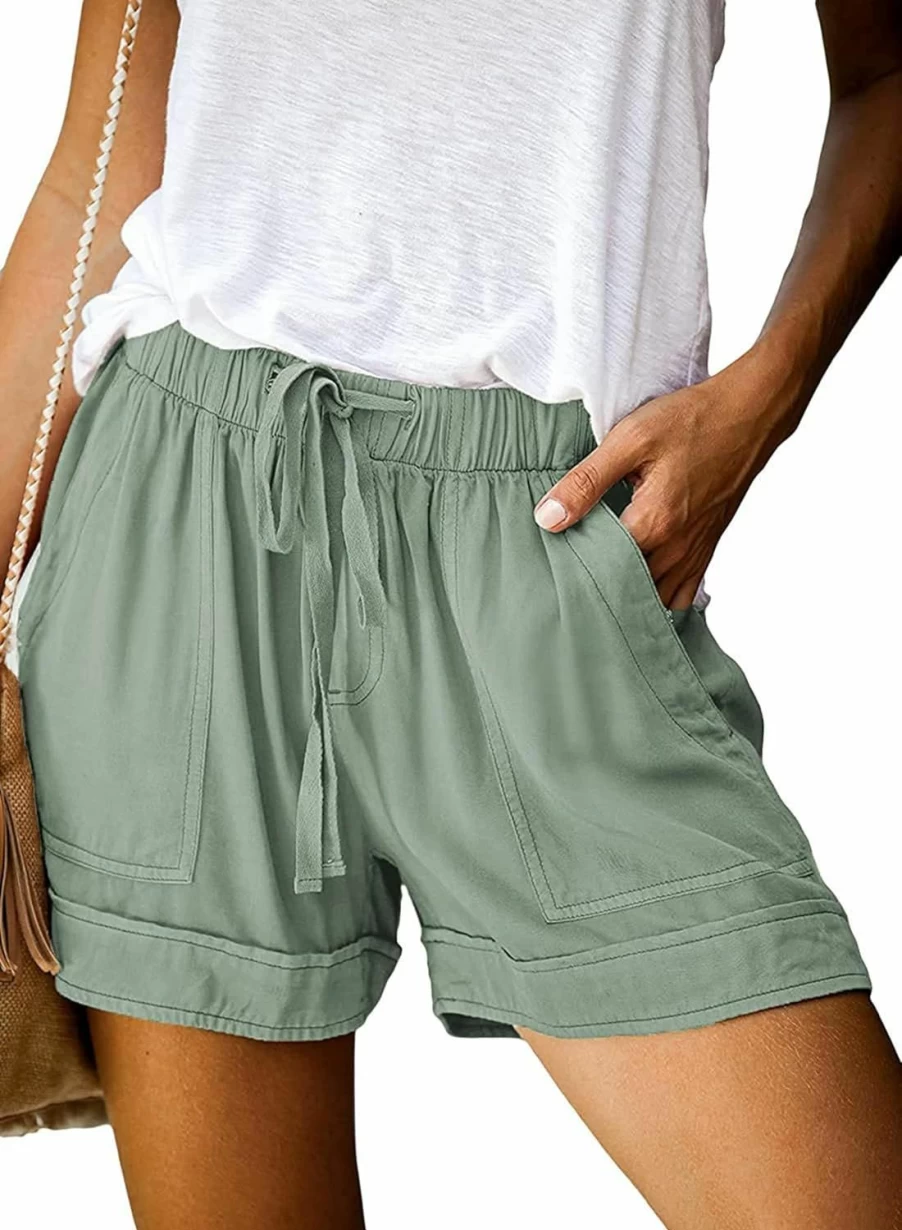 Acelitt Women's Comfortable Casual Shorts with Elastic Waist, Drawstring & Pockets - Sizes S to 3XL